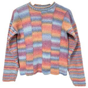 M/L Vtg 90s Y2K Rainbow Pastel Ombre Grail Fairy Kei Hand Knitted Boxy Sweater